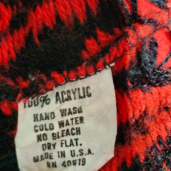 Vintage Sweater Bee Red & Black Graphic Knit Sweater | 80s Made in USA | Acrylic - Picture 5 of 7
